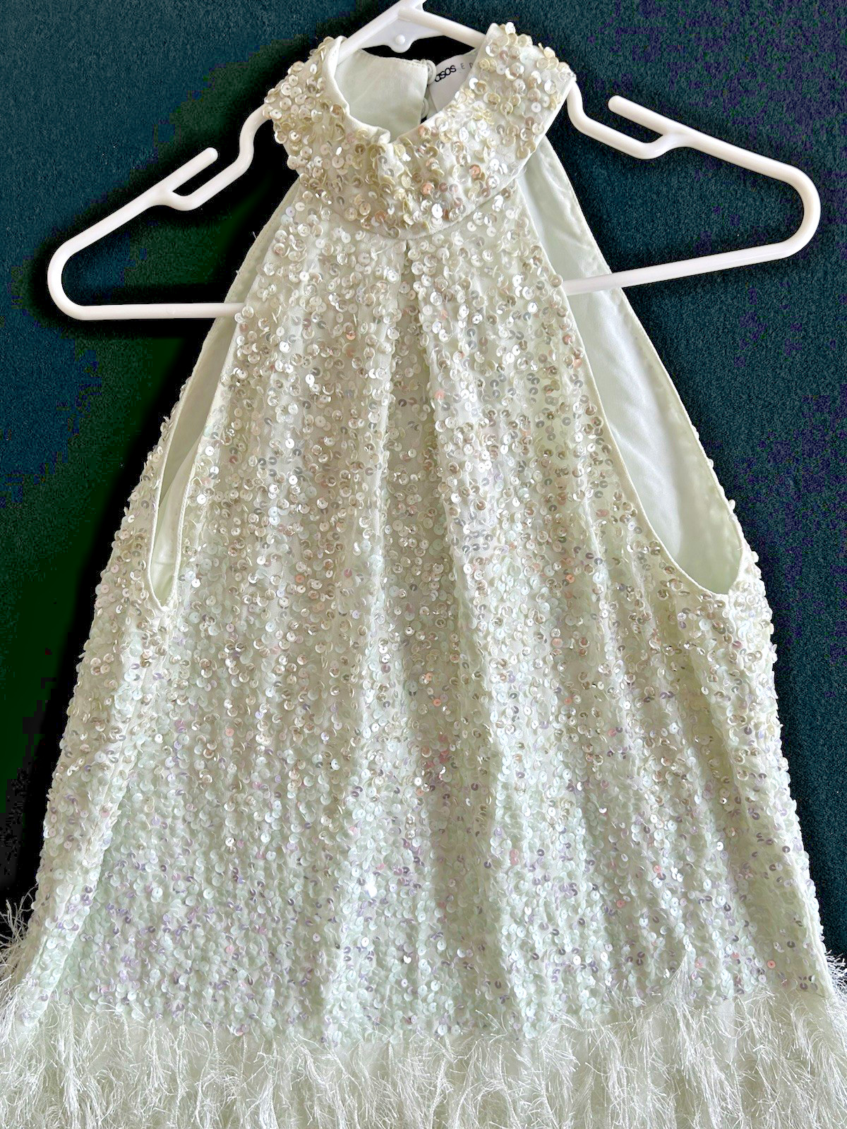 ASOS Edition Sequin Halter Mini Dress 1920s Inspired Flapper Fringe Sage US Sz 0