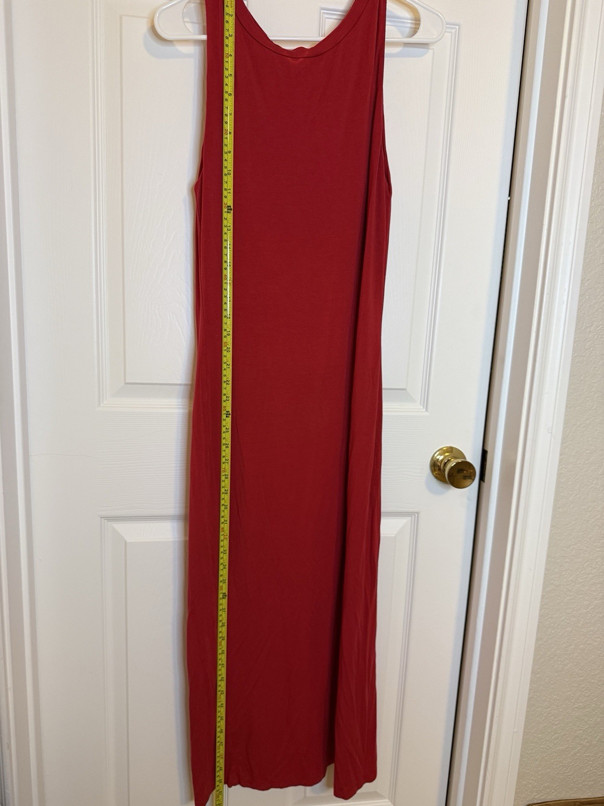 Velvet Torch Red Solid Maxi Dress Long Scoop Neck Sleeveless Women Regular L