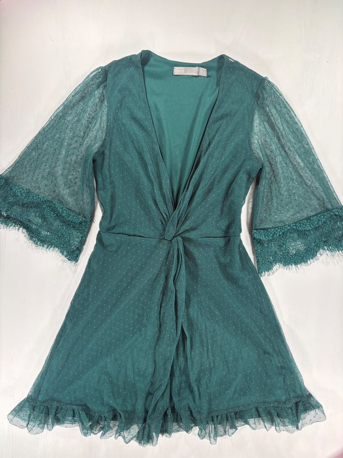 ASOS Teal Green Lace Bell Sleeve Dress Size US 4