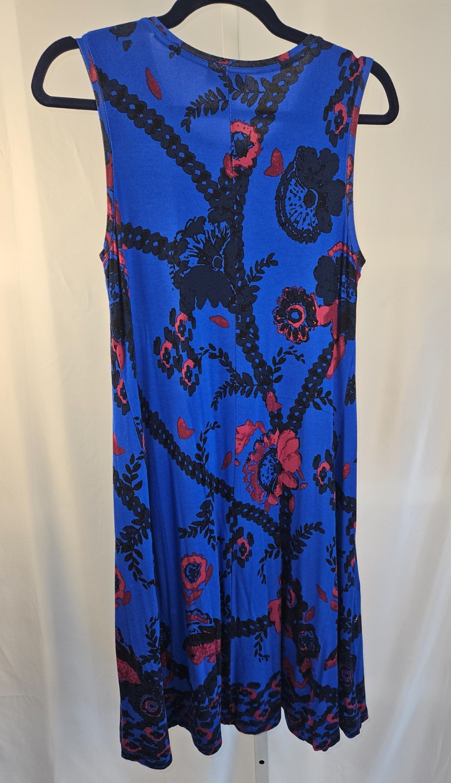 Style & Co Blue Floral Swing Dress Sleeveless Stretch Knit Boho Lagenlook Size S
