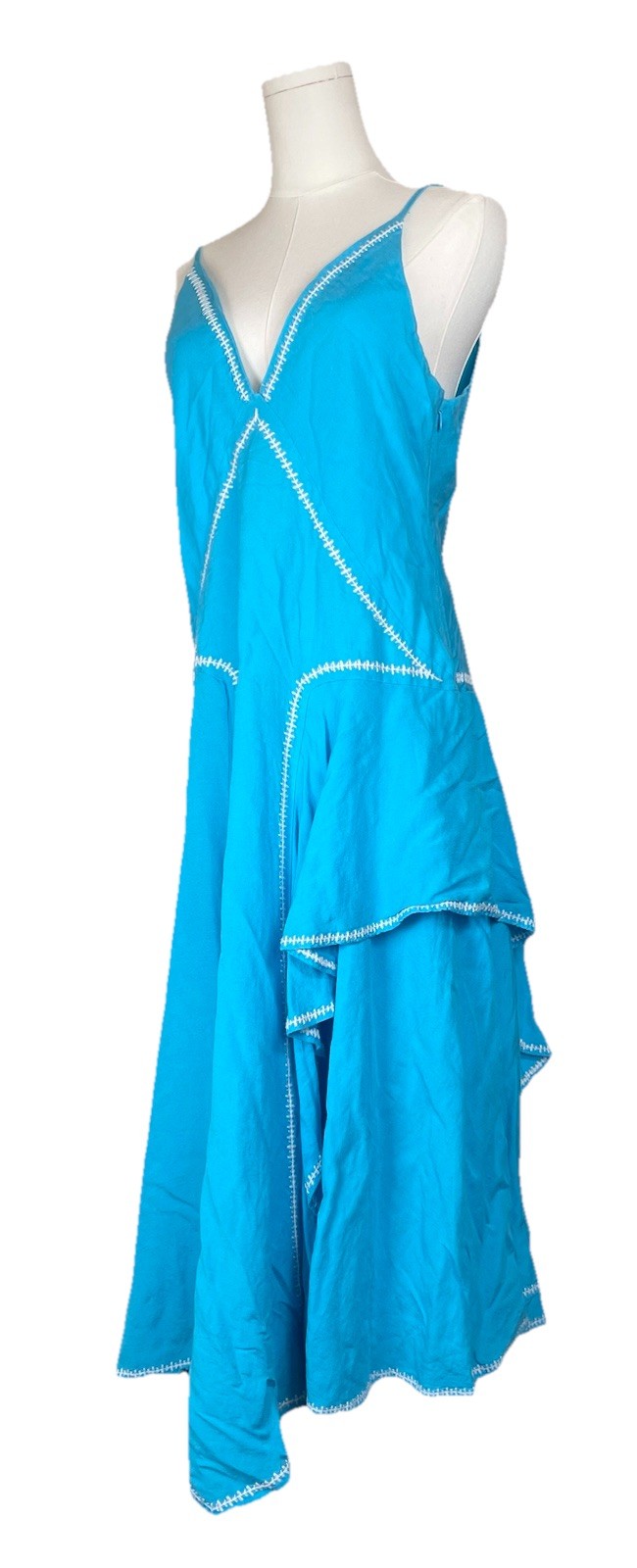 Esteban Cortazar Collective Turquoise Linen Blend Midi Dress Size L Asymmetrical