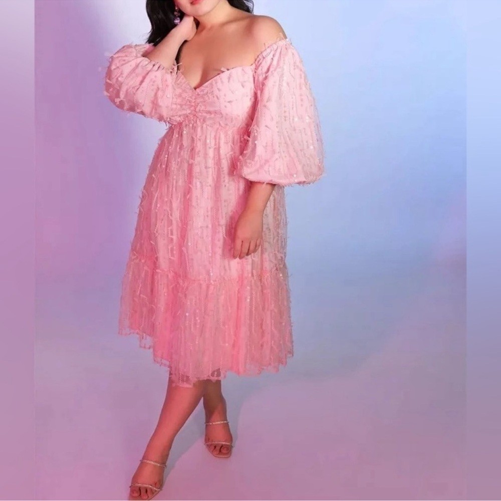 NWT Eloquii Pink Off the Shoulder Textured Dress, size 28