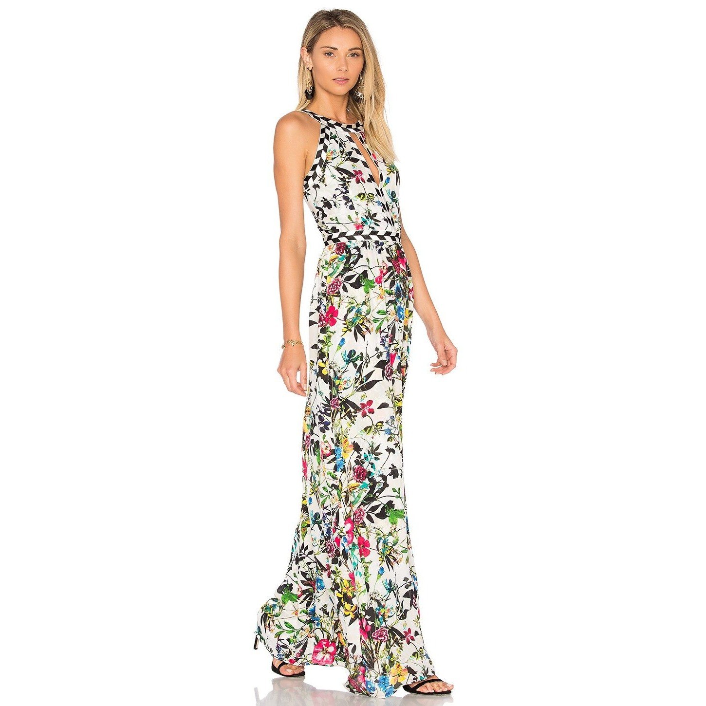 Parker Silk Halter Floral Luella Sleeveless Maxi Dress S Resort Vacation Cutout
