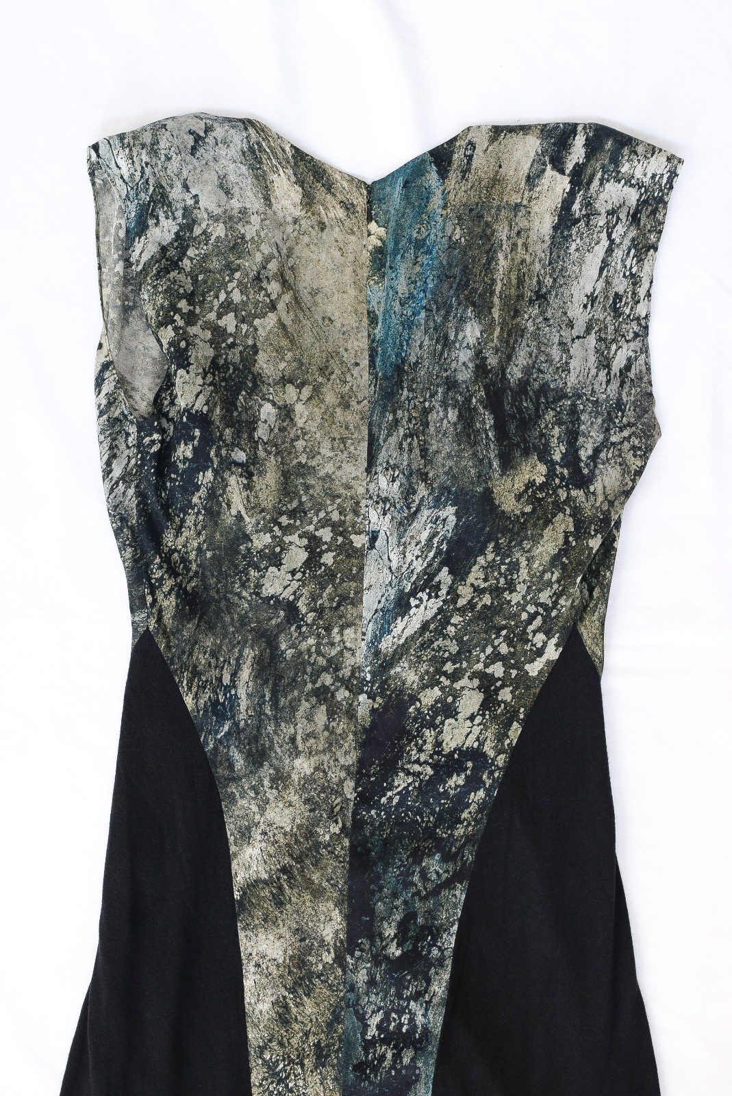 Helmut Lang Silk Twist Front Abstract Dress Green Black Sz 4 Raven Print Sateen