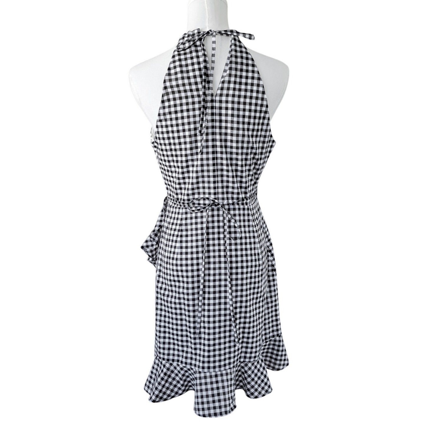 LOVERS + FRIENDS Black Gingham Gigi Wrap Mini Dress Small 2-4 Sundress Ruffle