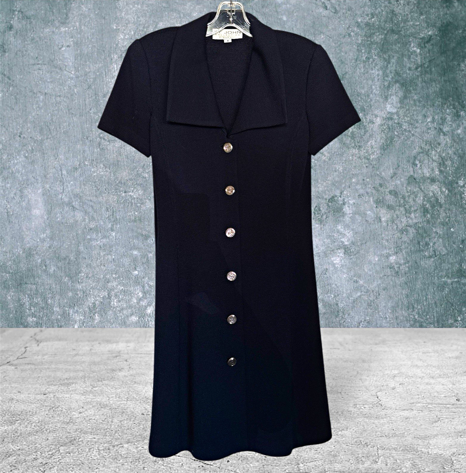 St. John Collection by Marie Gray Navy Collared Shirt Dress Button Front Size 4