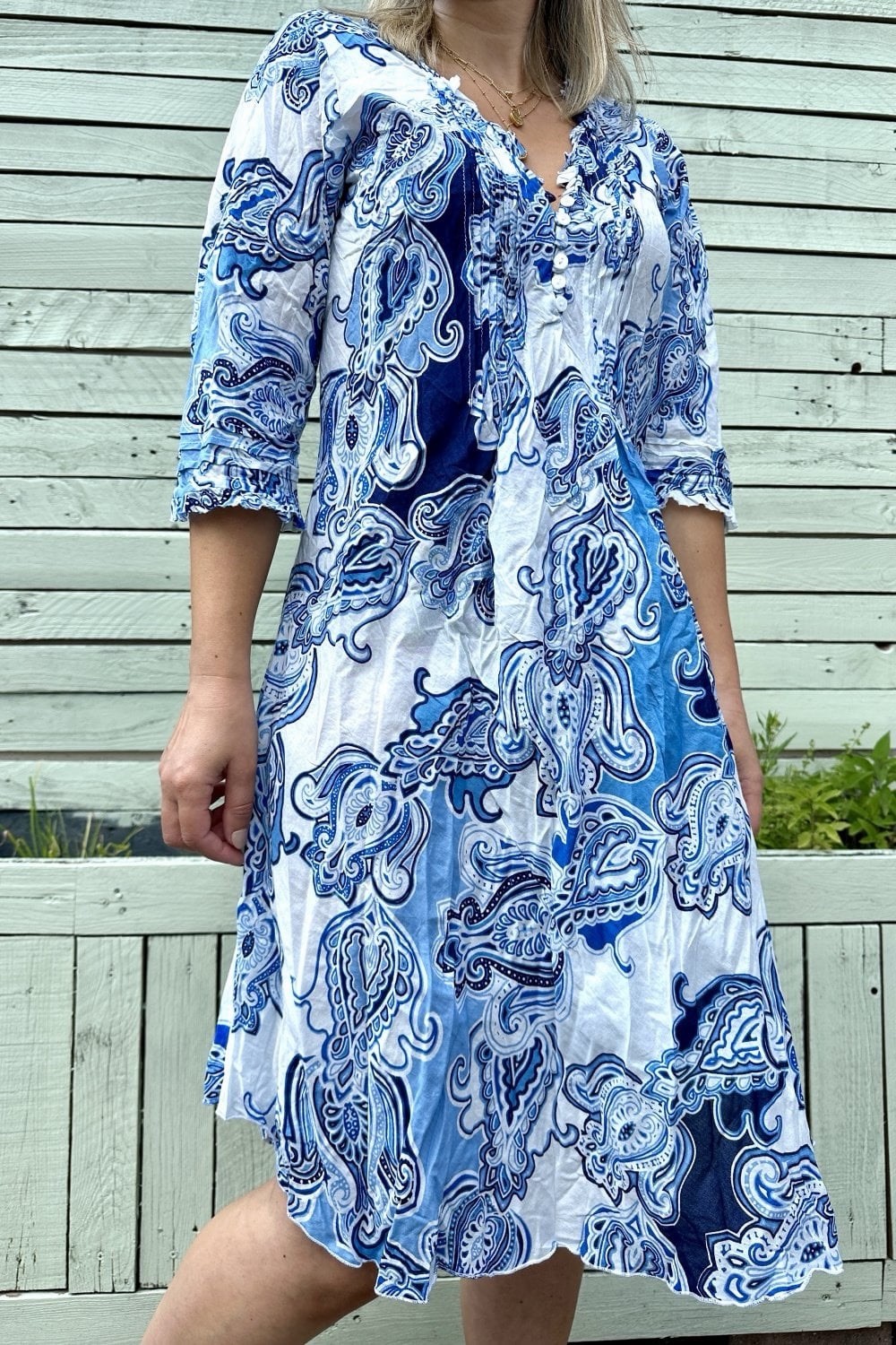 One Season Australia Midi Poppy Dress Rhodes Blue Paisley Cotton Lightweight SM