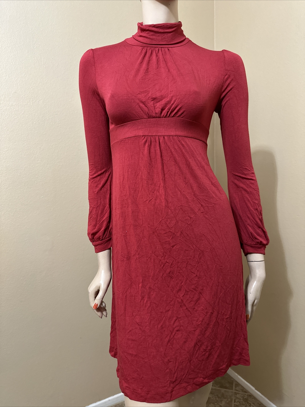 Women’s Terracotta Rayon Casual Stretch Slim High Waist Tied Size M Dress Tunic