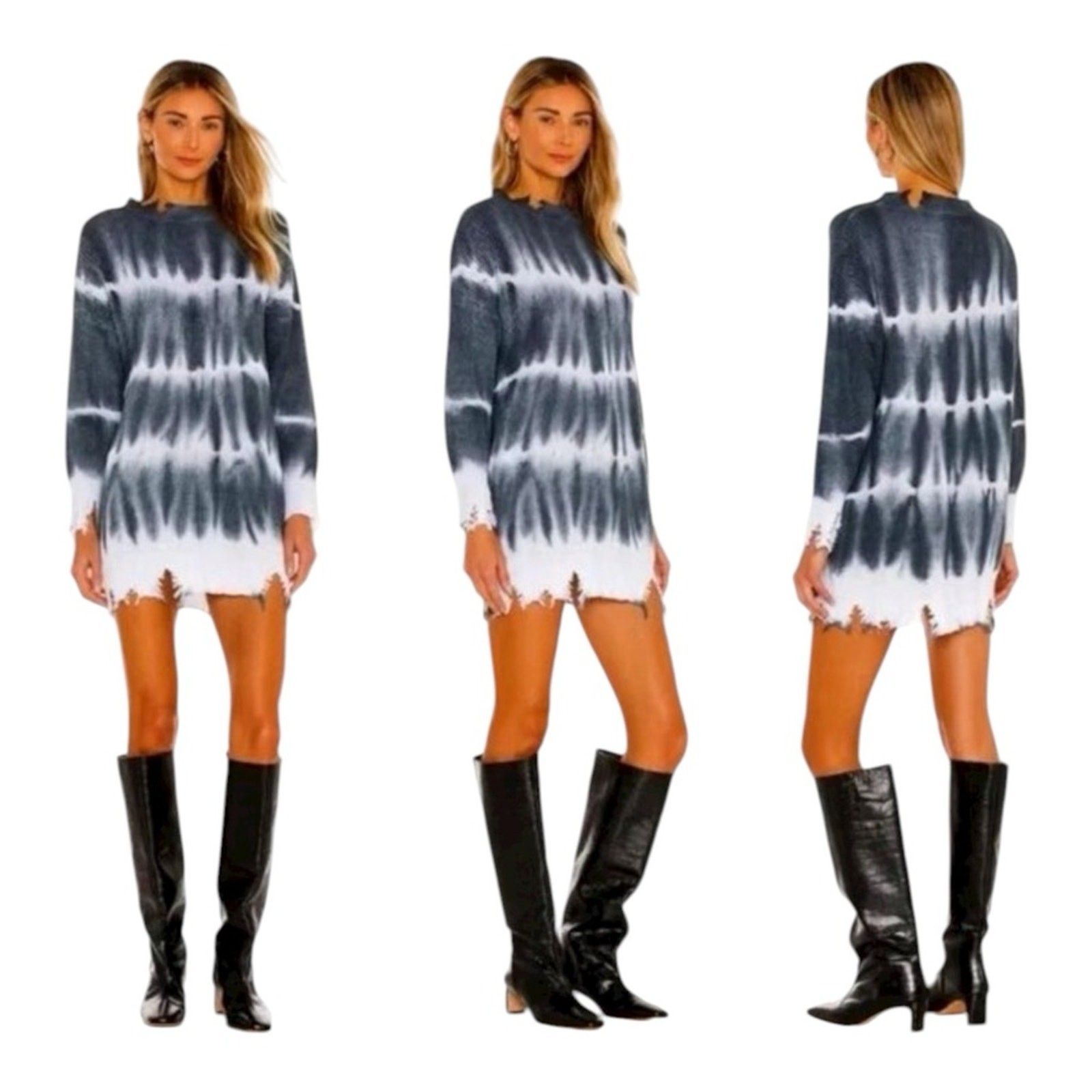 Superdown Medium Black Tie-Dye Shia Sweater Dress Distressed Hem Revolve