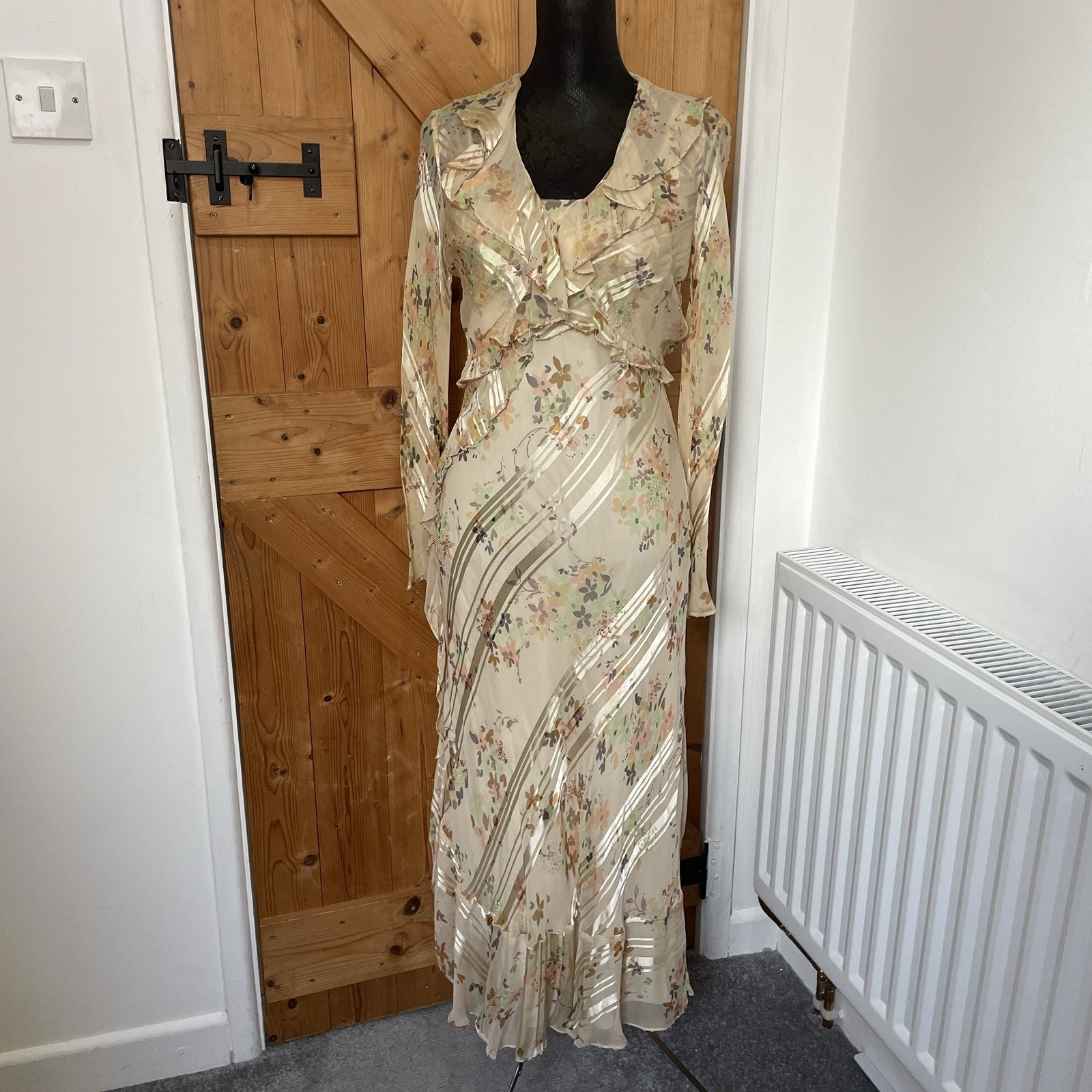 Vintage Ethereal Precis Beaded Floral Slip Dress & Bolero UK 10/12 Silk Blend
