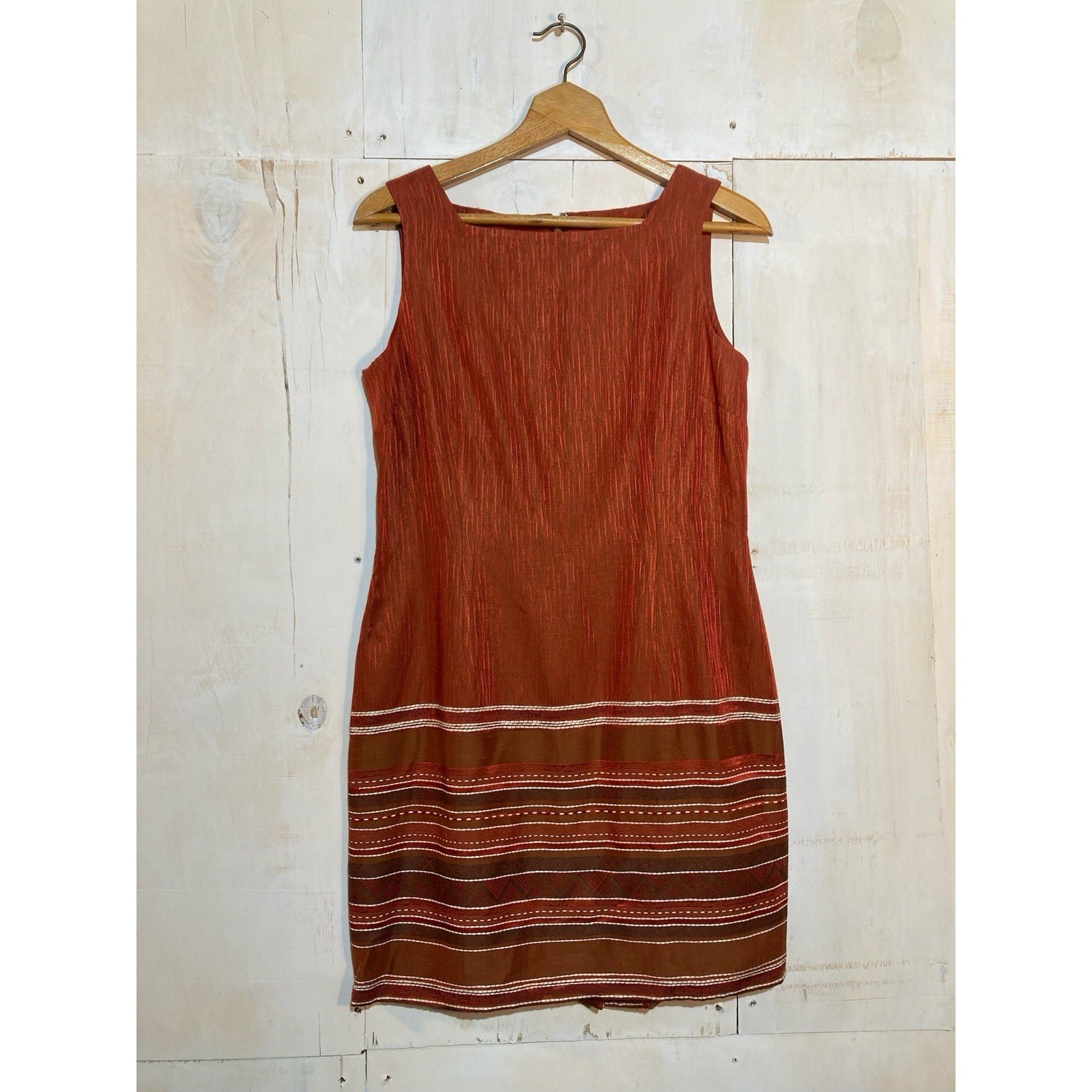Vtg Anthropologie Isabella Bird Shift Dress Womens Sz 8 Rust Sleeveless Boho