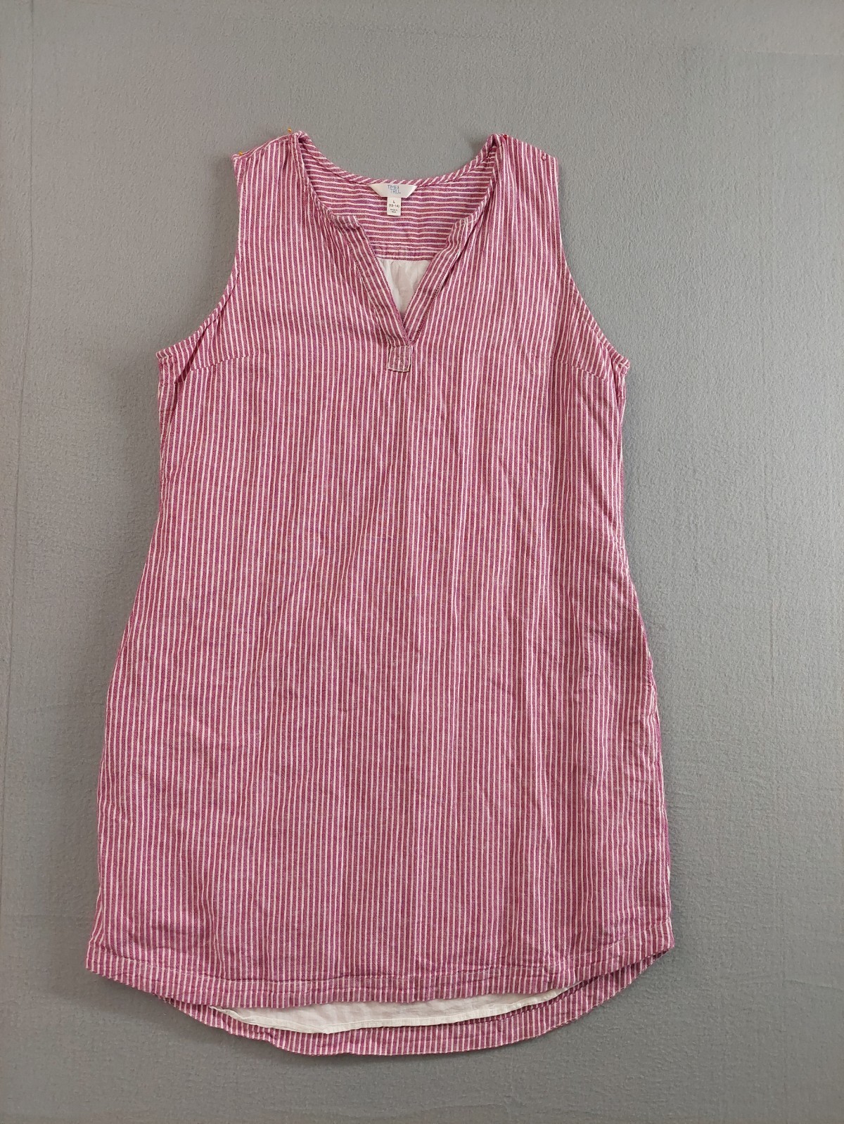 Time And True Women Shift Dress L Pink Striped Sleeveless V Neck Summer Beach