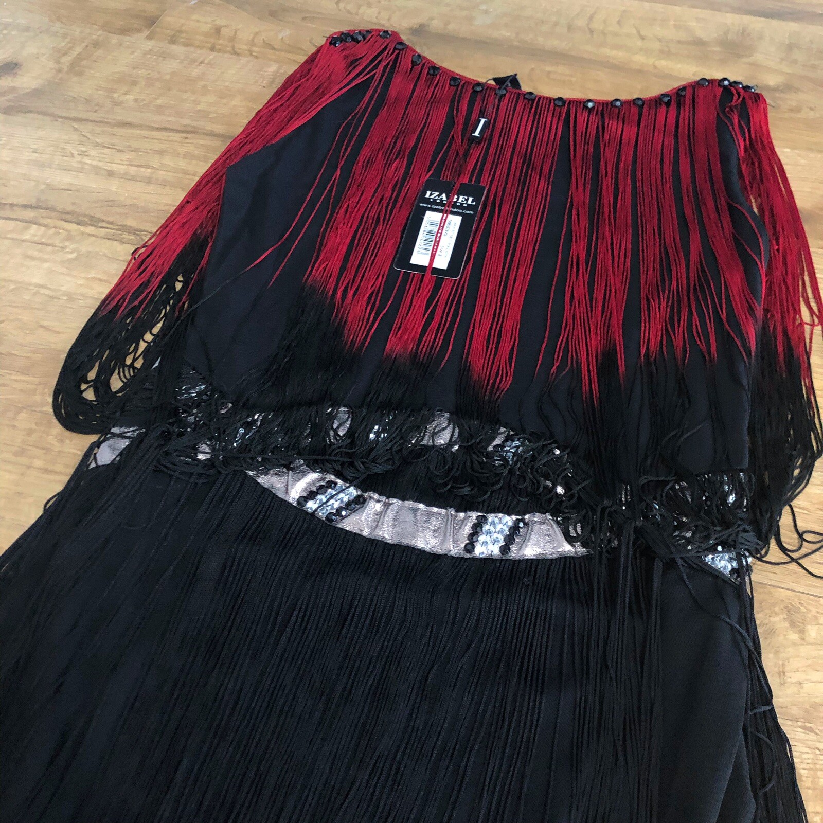 Izabel London Sleeveless Ruffle Waistline Detailed Dress UK8 Black & Wine BNWT