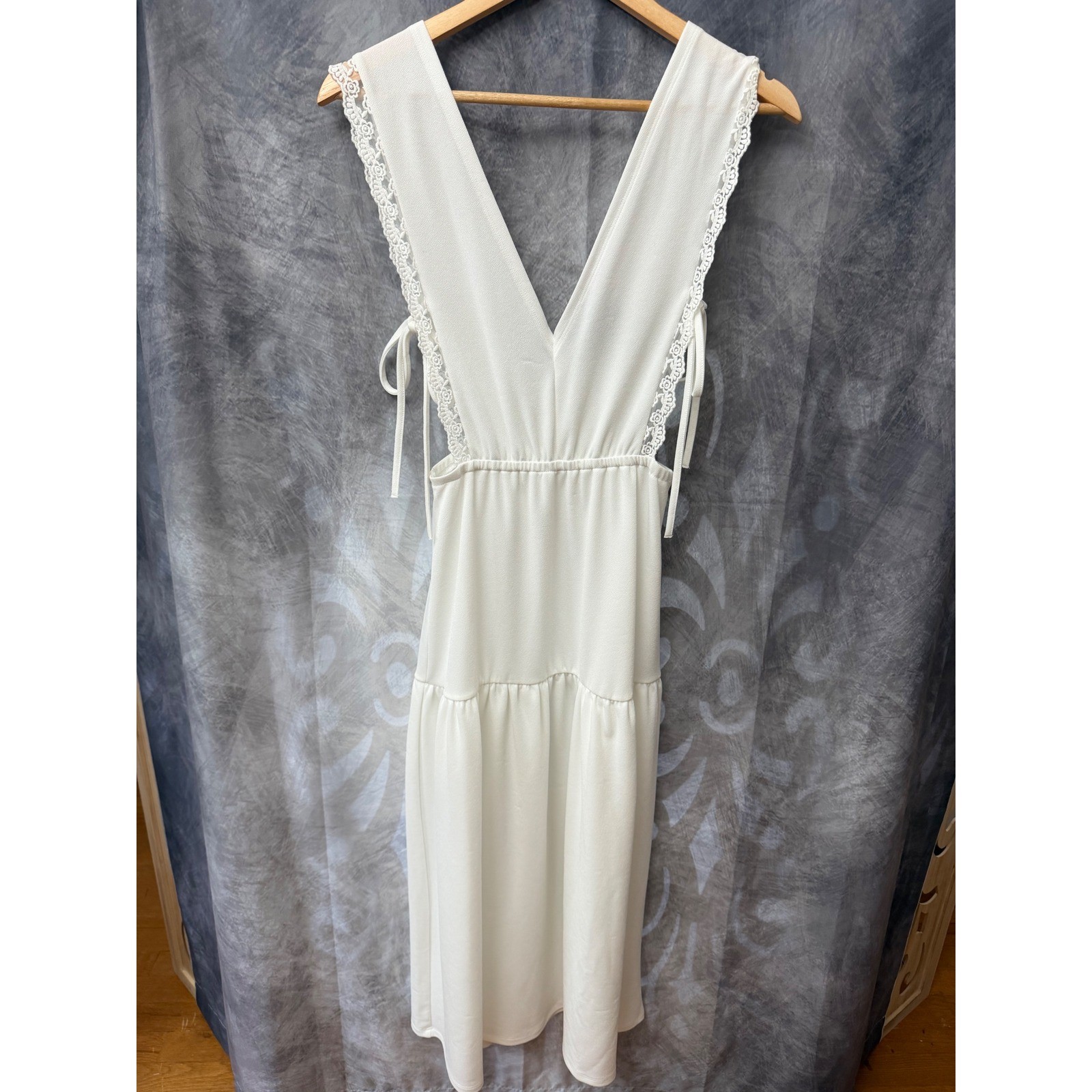 ASOS DESIGN White Lace Trim Pinafore Midi Dress Open Side Tie Detail Womens 4