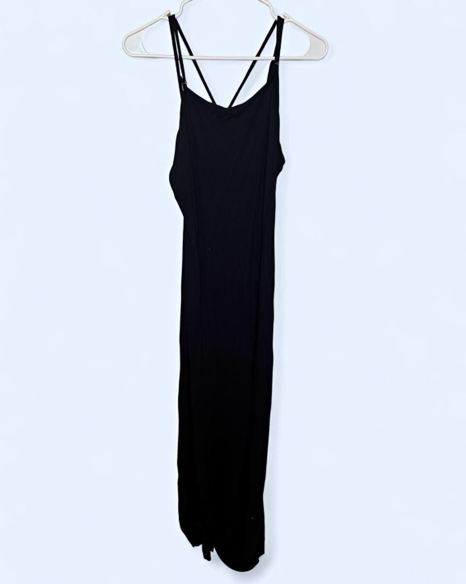 Women’s Black Solid V-Neck Strappy Sleeveless Jumpsuit One-Piece Size M