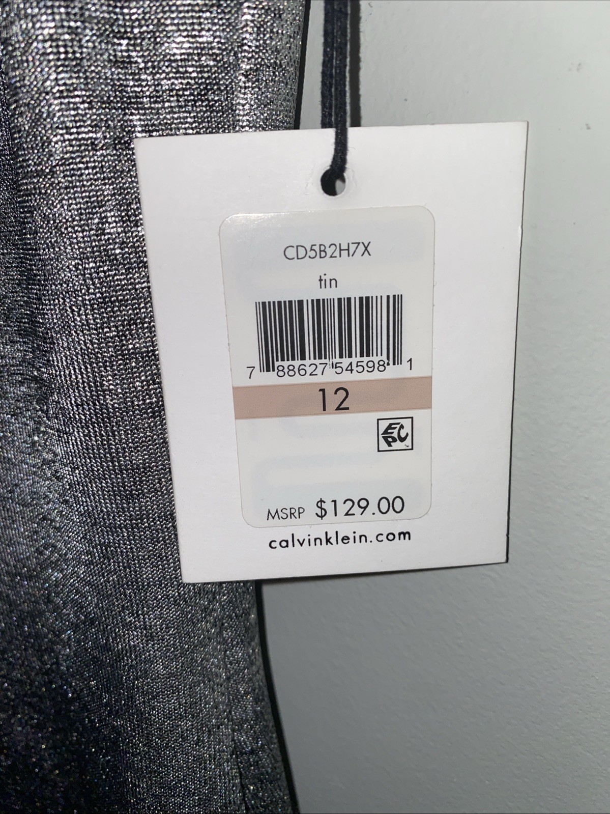 NWT Calvin Klein Silver Metallic Cocktail Dress Sheath Ruched Size 12 MSRP $129