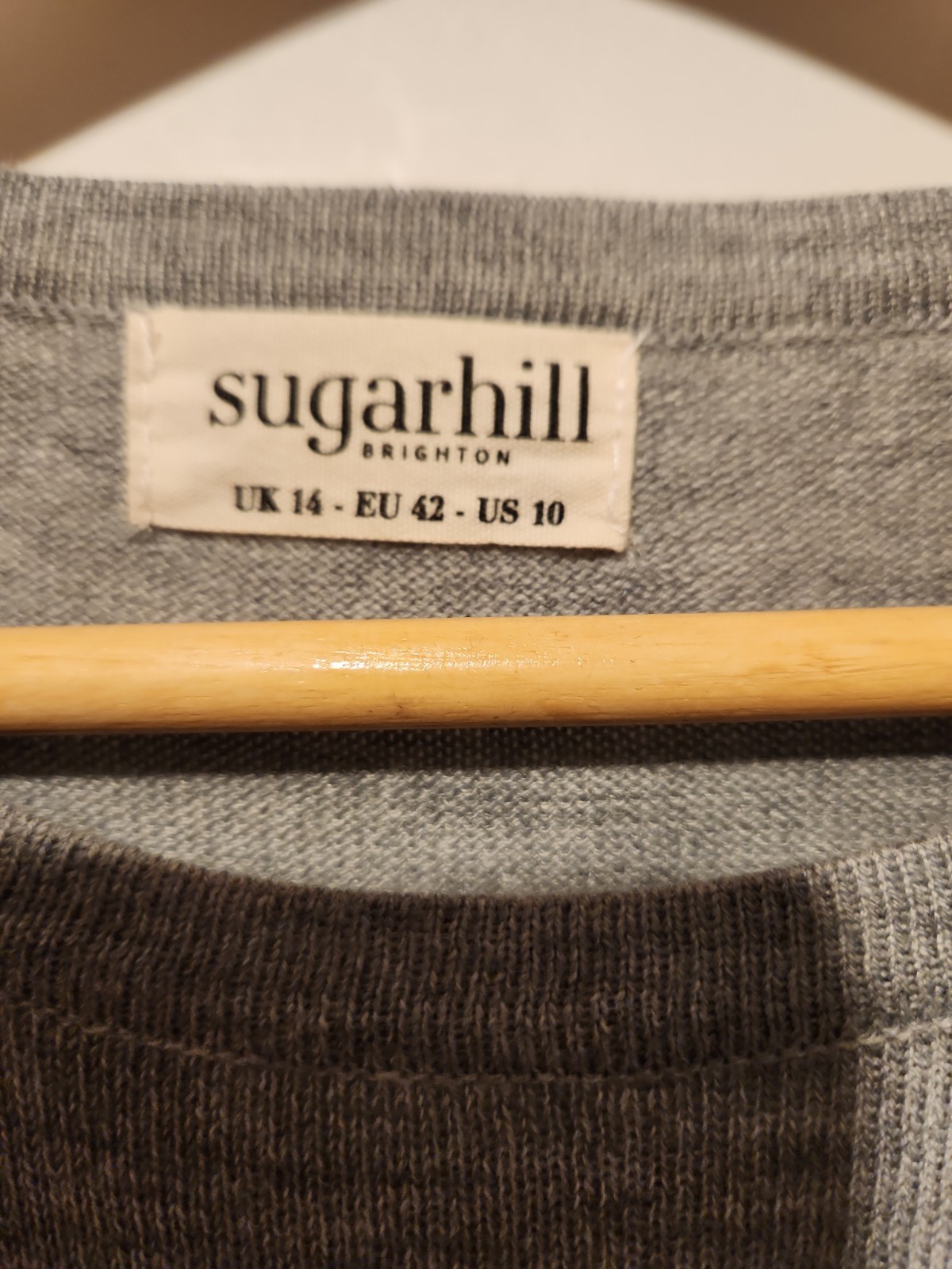 Sugarhill Brighton Wool Blend Grey Dress Stripe Detail UK 14 EU 42 US 10 Ex Cond