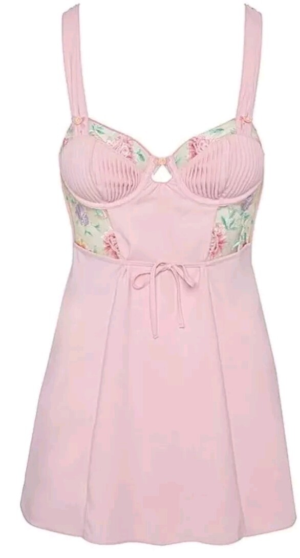 NEW! For Love & Lemons Pink Floral Embroidered Underwire Mini Cami Dress XS