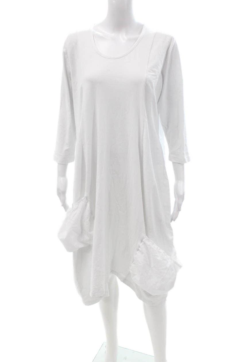 Noblu Women T-Shirt Dress White 3/4 Sleeve Boho Size XL