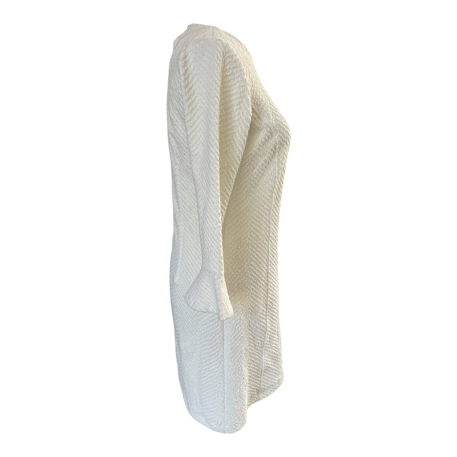 J.McLaughlin Cream Textured Knit Shift Dress XS Bell Sleeve Classic Elegant