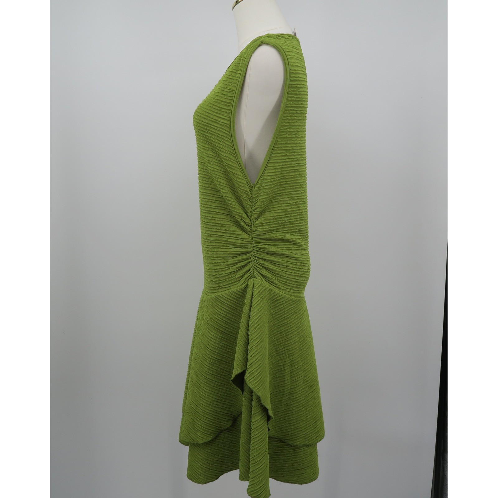 Micas Olive Green Textured Plisse Tiered Drop Waist Mini Dress 0XL