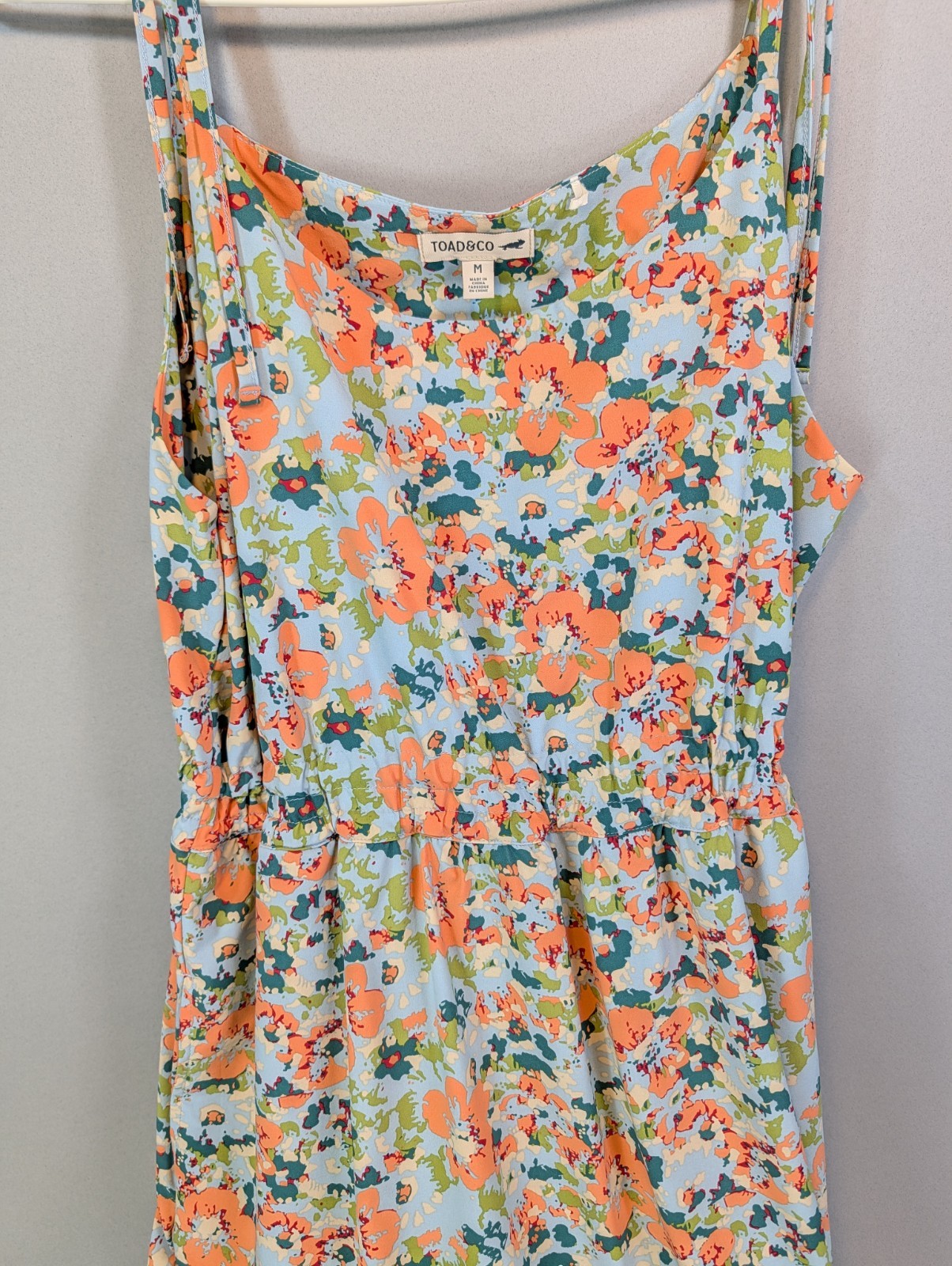 Toad & Co Sunkissed Tiered Sleeveless Dress Size Medium Blue Coral Floral Tank