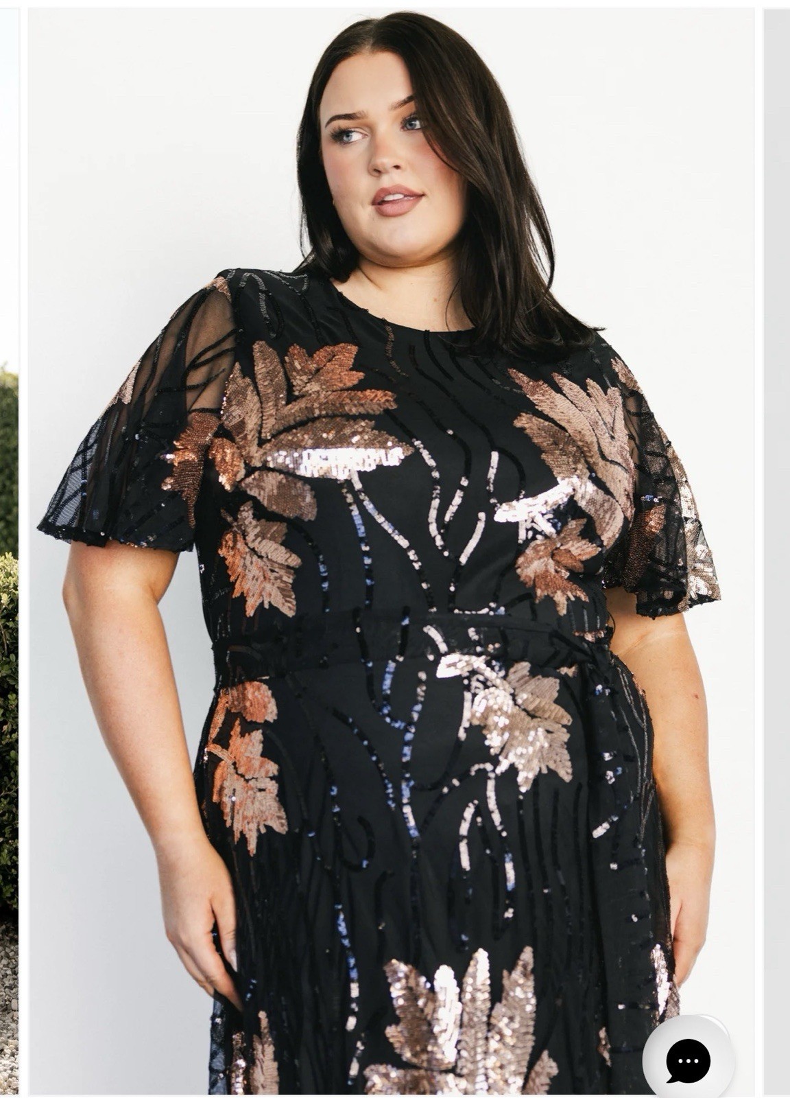Baltic Born Sequin Floral Mesh Maxi Dress Black/Gold Flutter Sleeve Sz 3XL