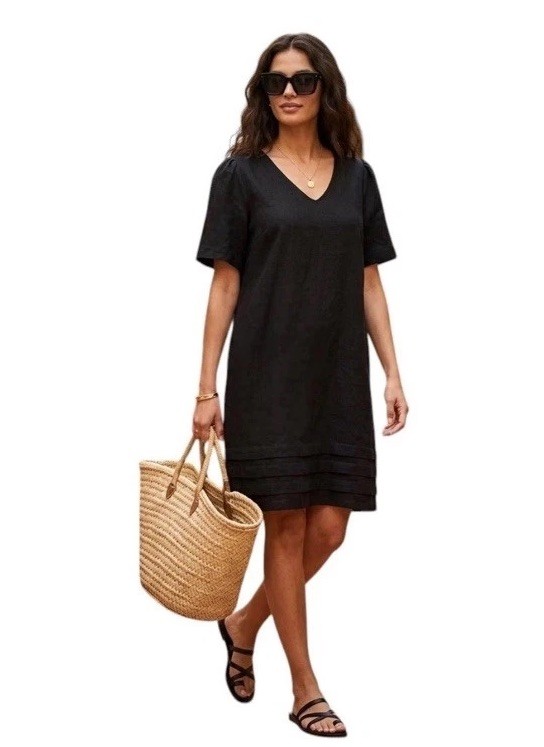 Original Nicole Miller Women XXL Black Linen Blend Short Sleeve Mini Shift Dress