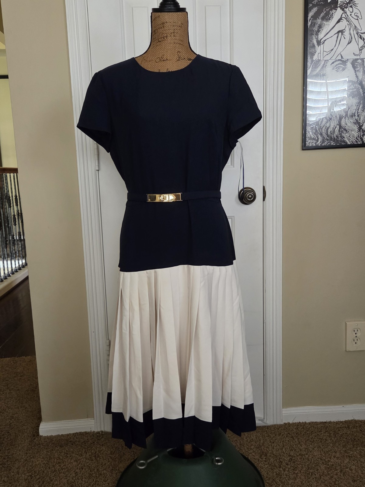 Ralph Lauren Two Toned Belted Georgette Dress Size 6