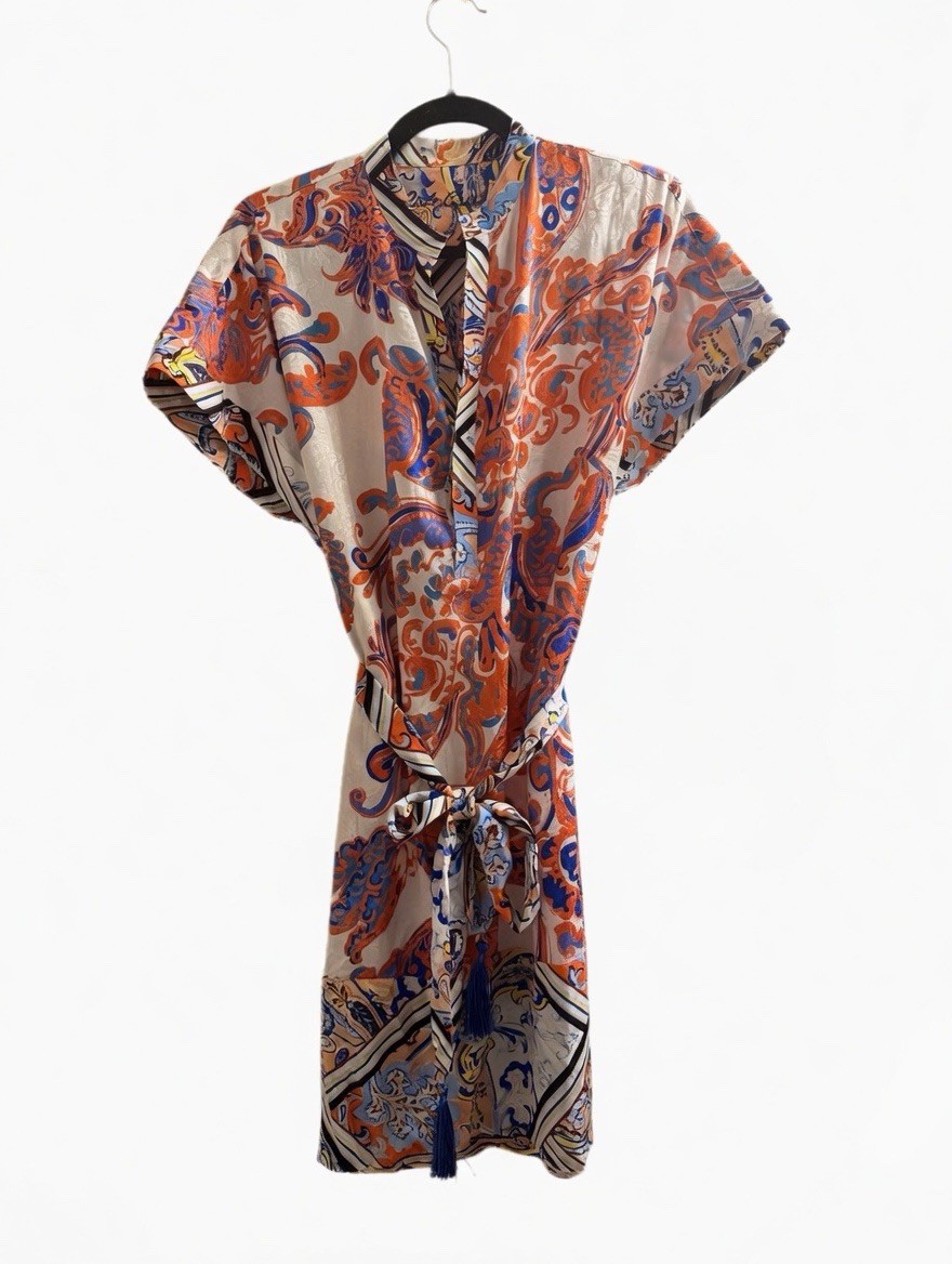 Robert Graham Caitlin Multicolor Printed Silk Cotton Blend Dress Size XS