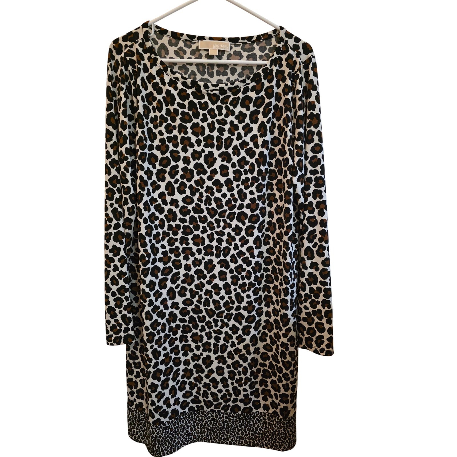 Michael Kors Animal Print Long Sleeve Dress Leopard Print Size XL