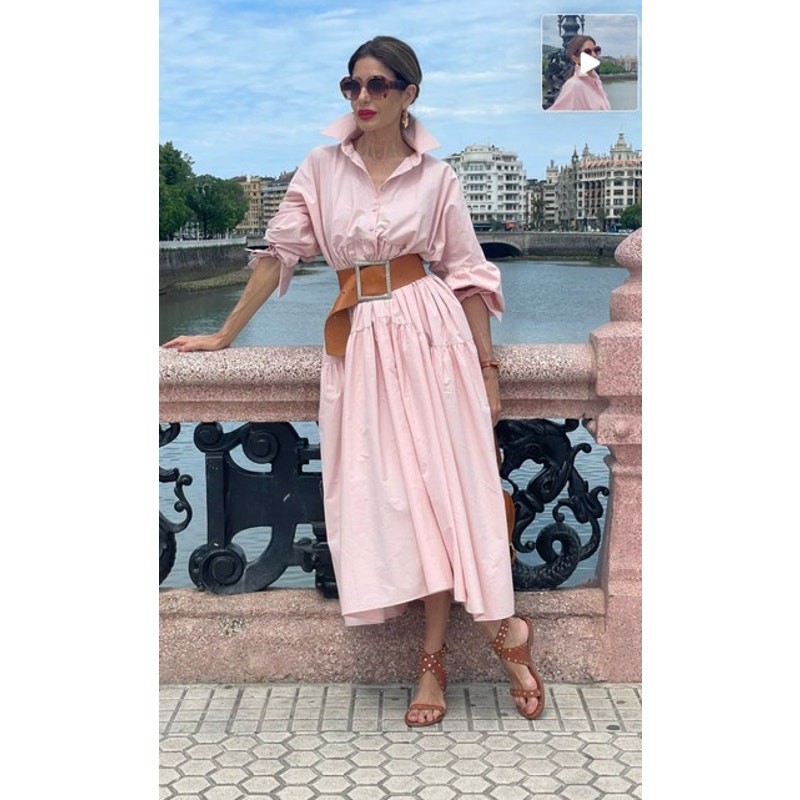 MARIELLE ALMELO Stokkelaar OS S M L Charlotte Pink Midi Dress Puff Sleeve NWT
