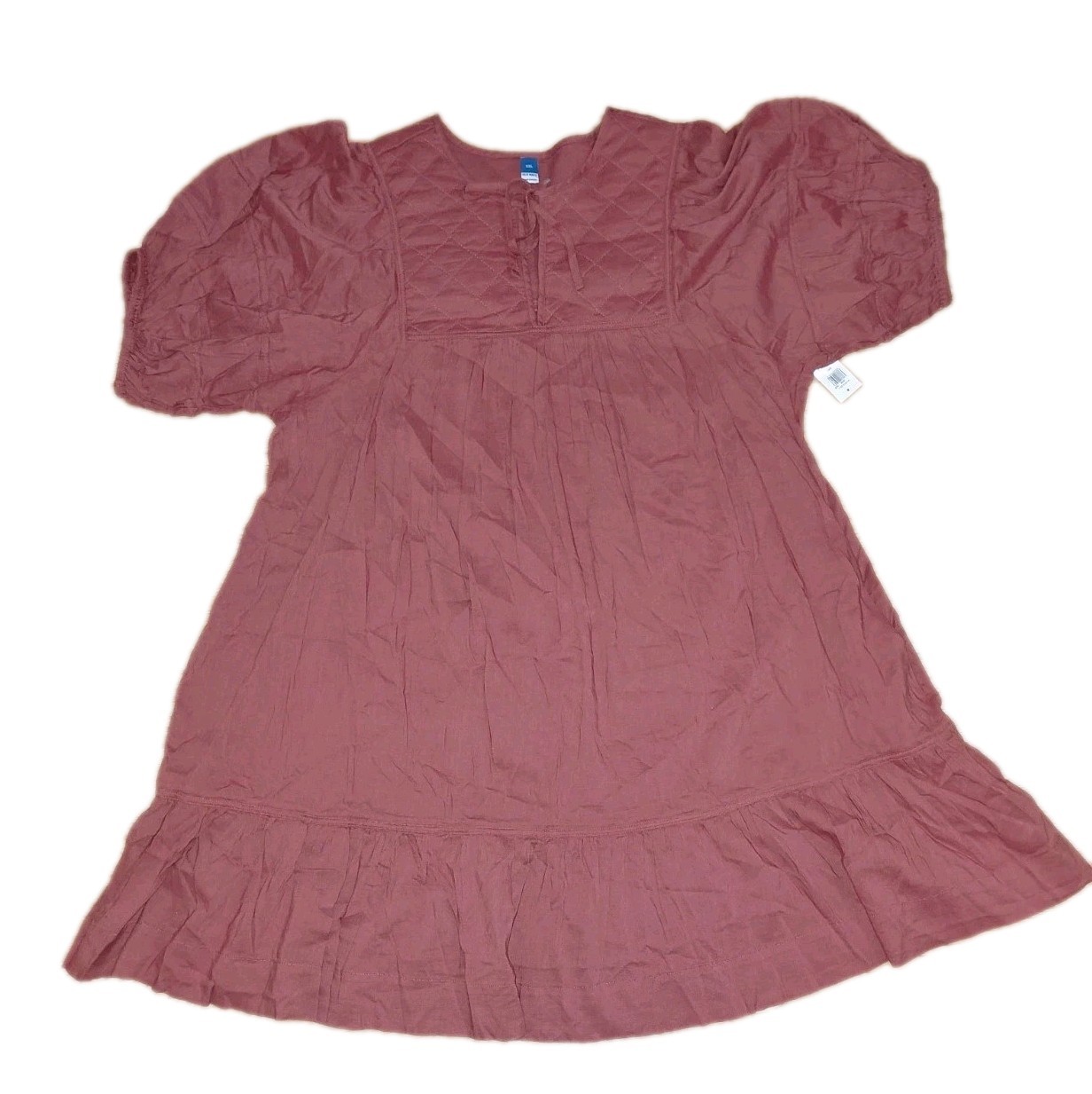 New Old Navy Size XXL Puff-Sleeve Quilted Mini Swing Dress Rust