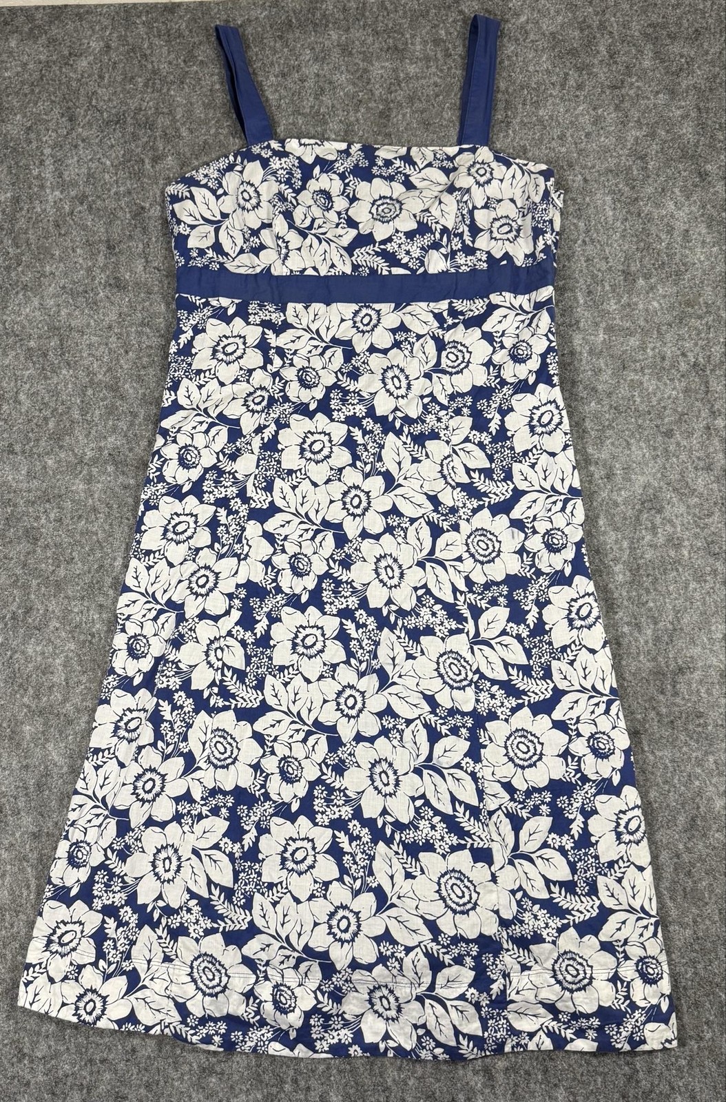 New York & Company Sundress Womens 12 Blue Floral Cotton Lined Summer Casual