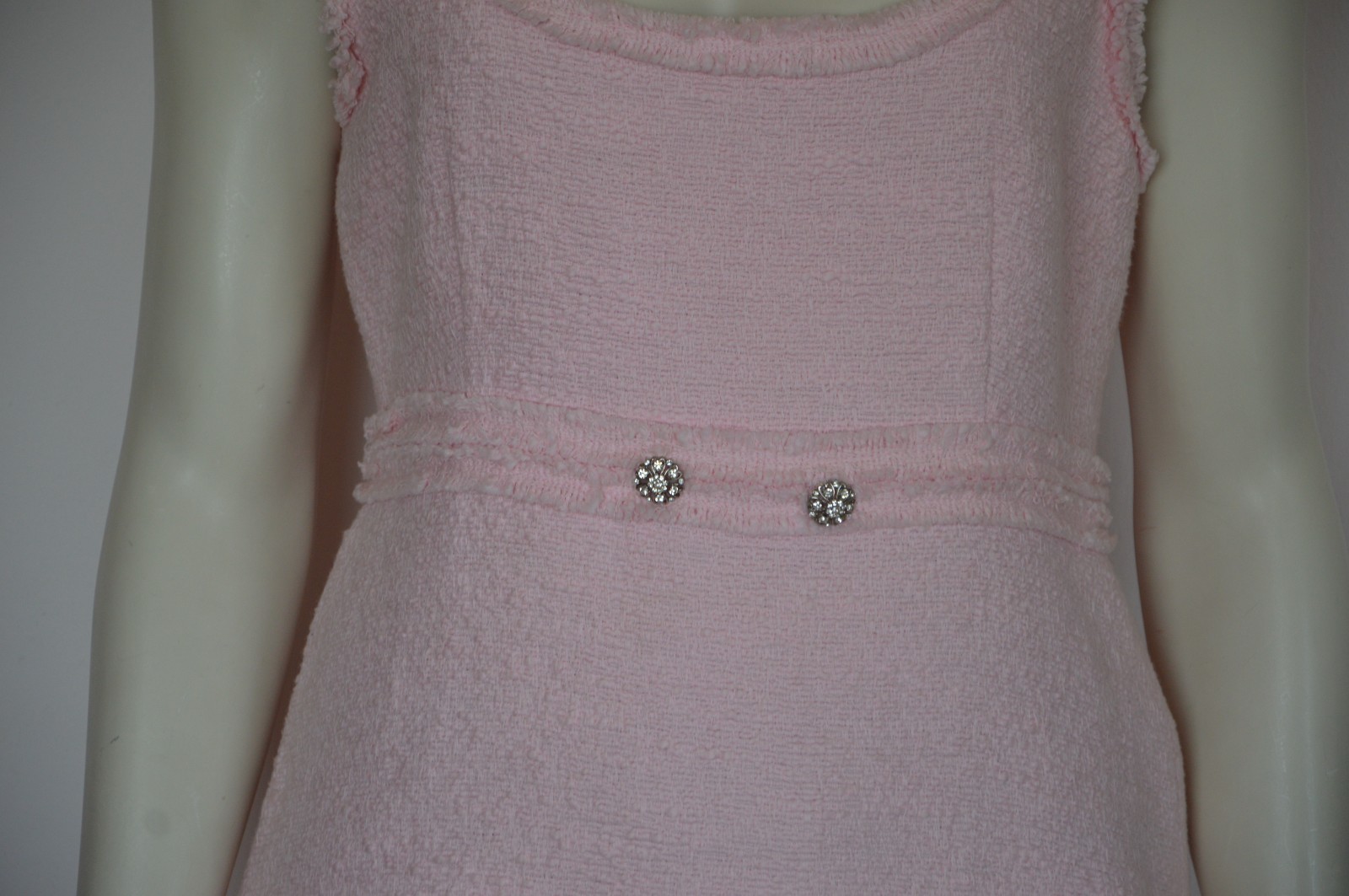 ZARA Pink Fitted Frayed Trims Tweed Boucle Gem Stone Button Mini Dress LARGE L