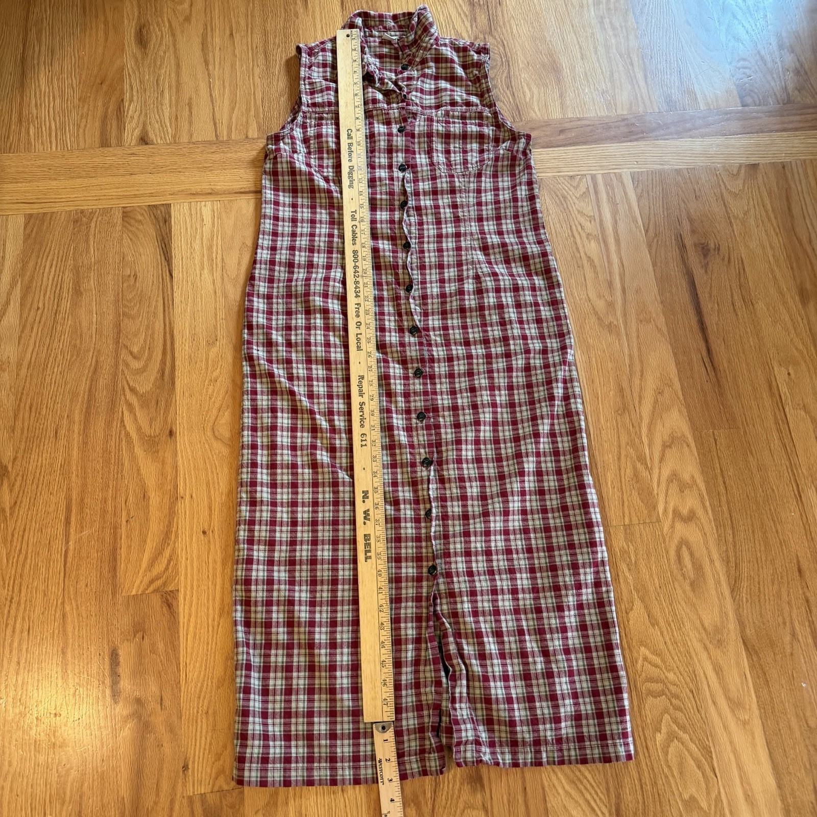Red Plaid Sleeveless Maxi Dress Sz L 90s Y2K Grunge Western Cottagecore