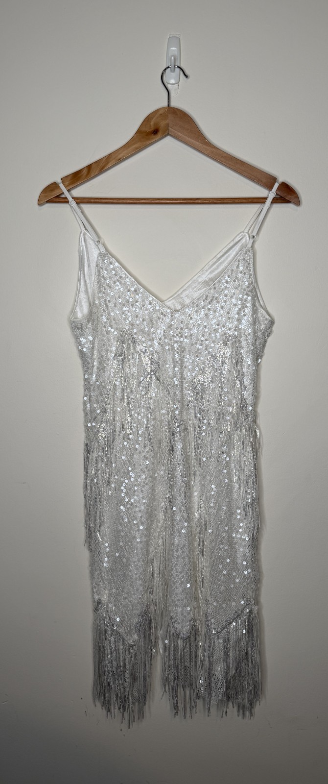 Silver Sequin Fringe Mini Dress Flapper Gatsby Party Dress