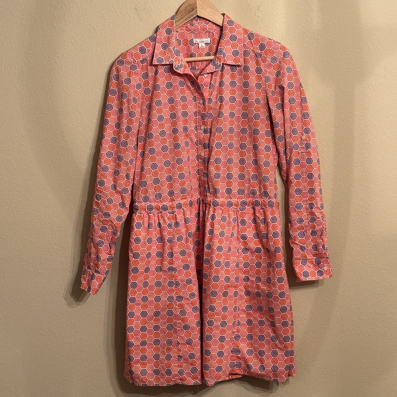 GAP Dress Women Sz XS Orange Front Office Dainty Preppy Drawstring Shirtdress