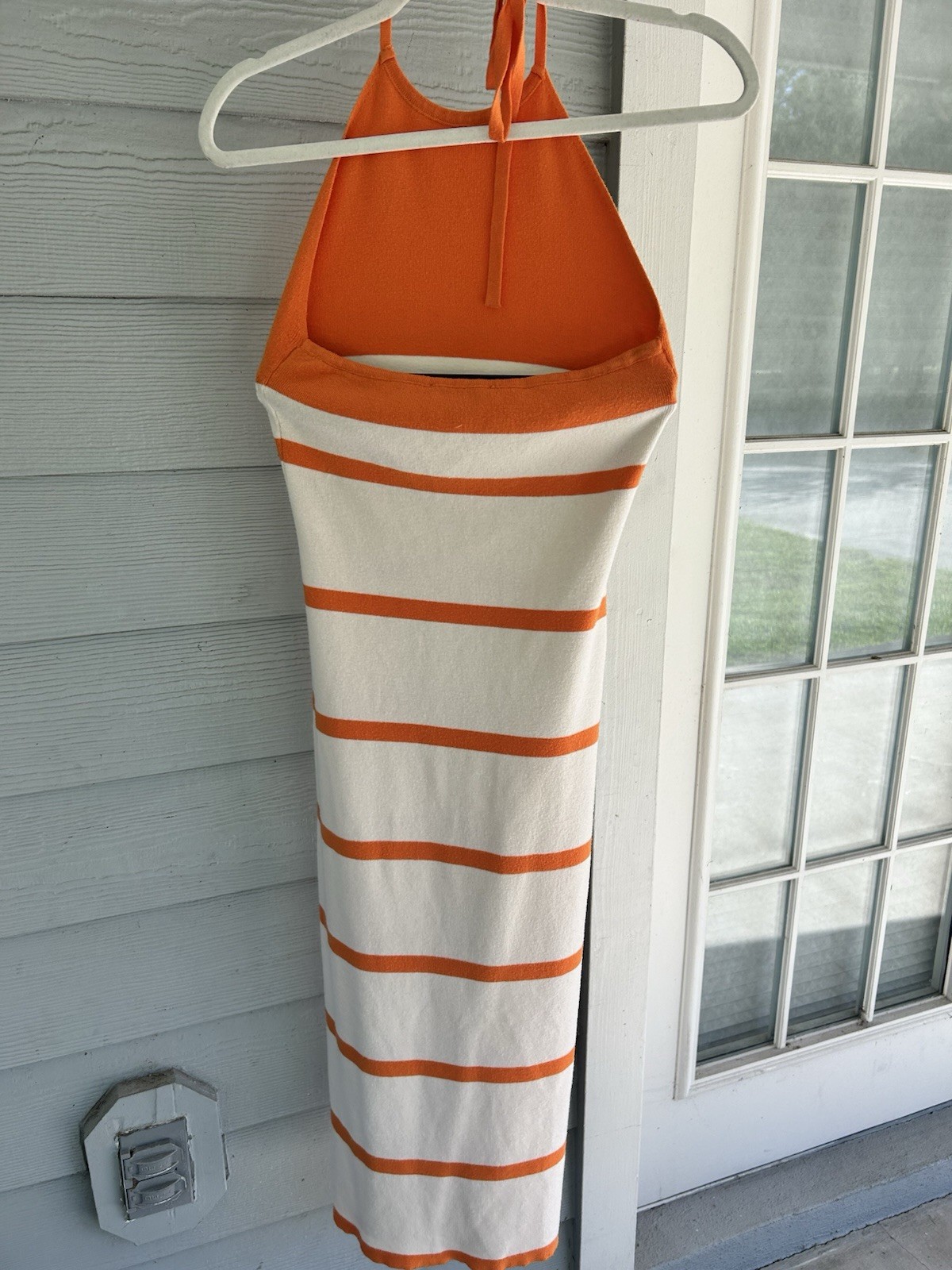 Lulus Orange & Ivory Stripped Knit Fitted Halter Midi Dress XS Y2K summer Beach