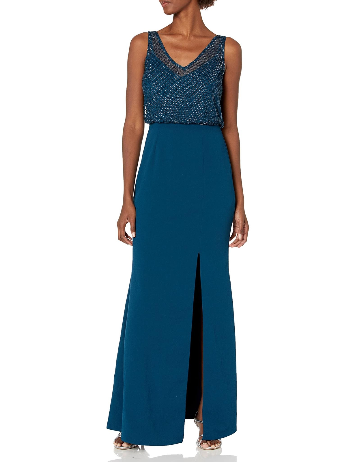 Adrianna Papell Women Beaded Blouson Gown Teal Crush Size 2