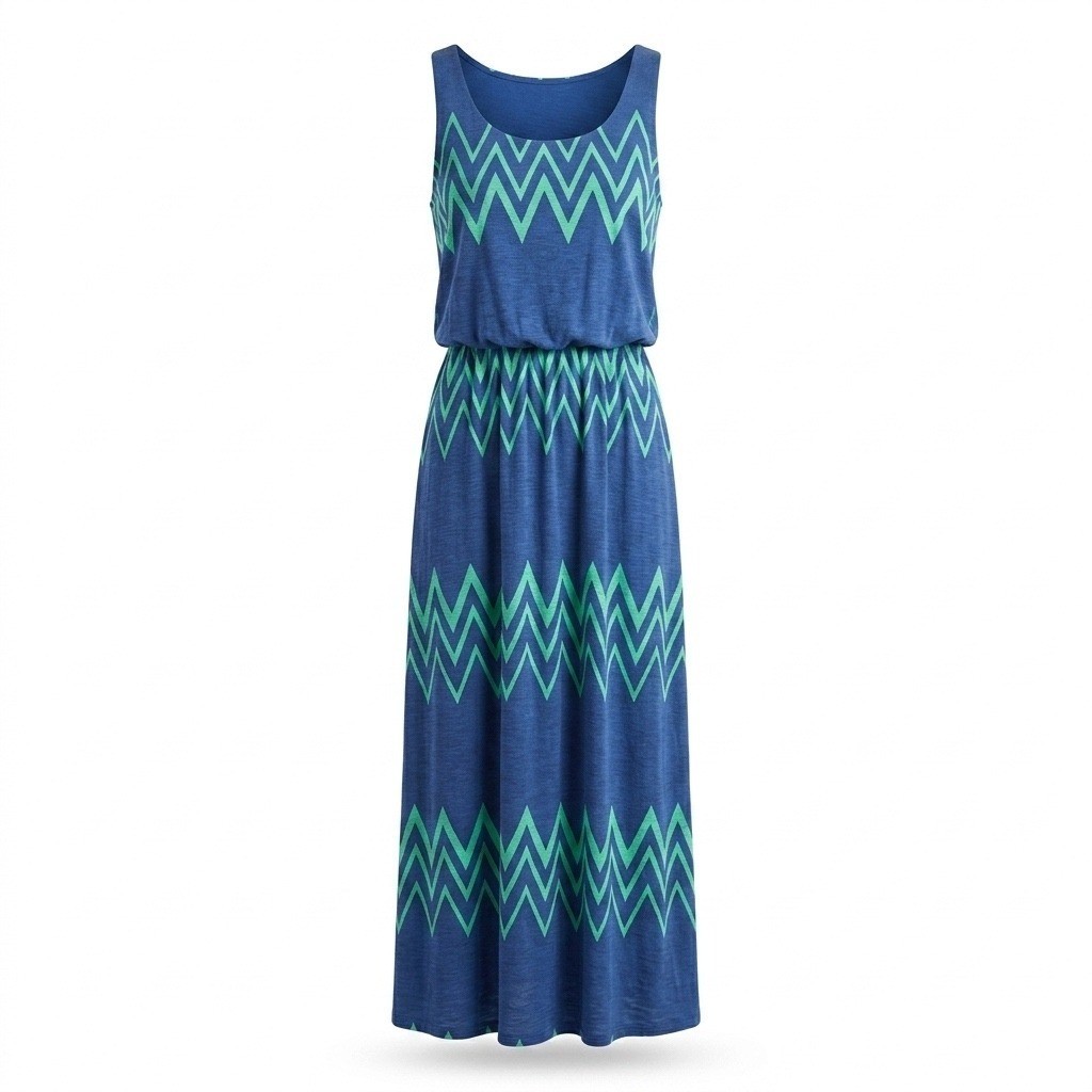 Pomelo Womens Maxi Dress XL Blue Green Chevron Boho Summer Beach Blouson Knit
