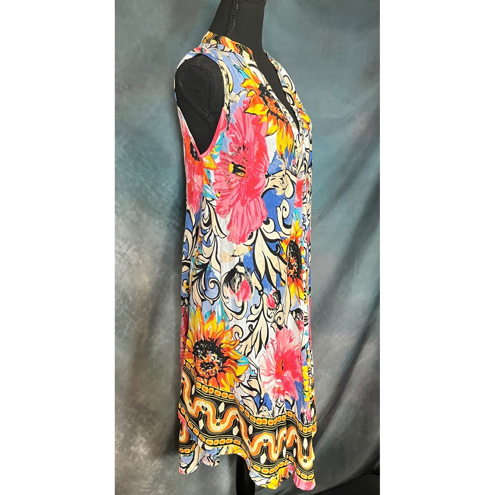 Seven Islands New York Sleeveless Floral Dress Colorful Bohemian Size Small