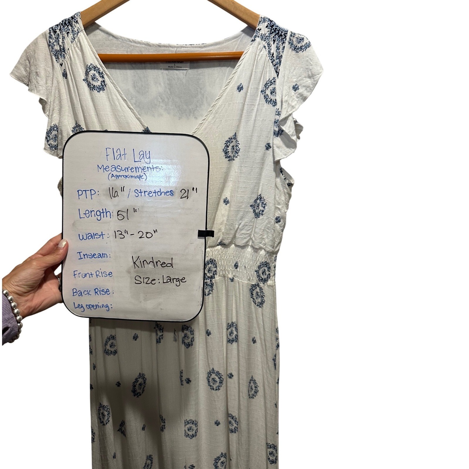 Anthropologie Kindred Blue Paisley High Low Midi Dress Flutter Sleeve Large