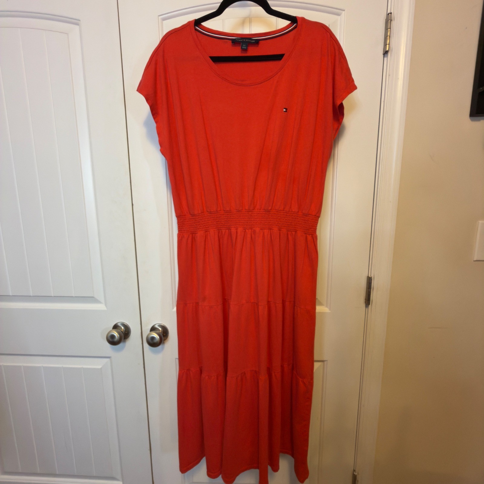 Tommy Hilfiger Large Nautical Midi Preppy Americana Coastal Elastic Tiered Dress