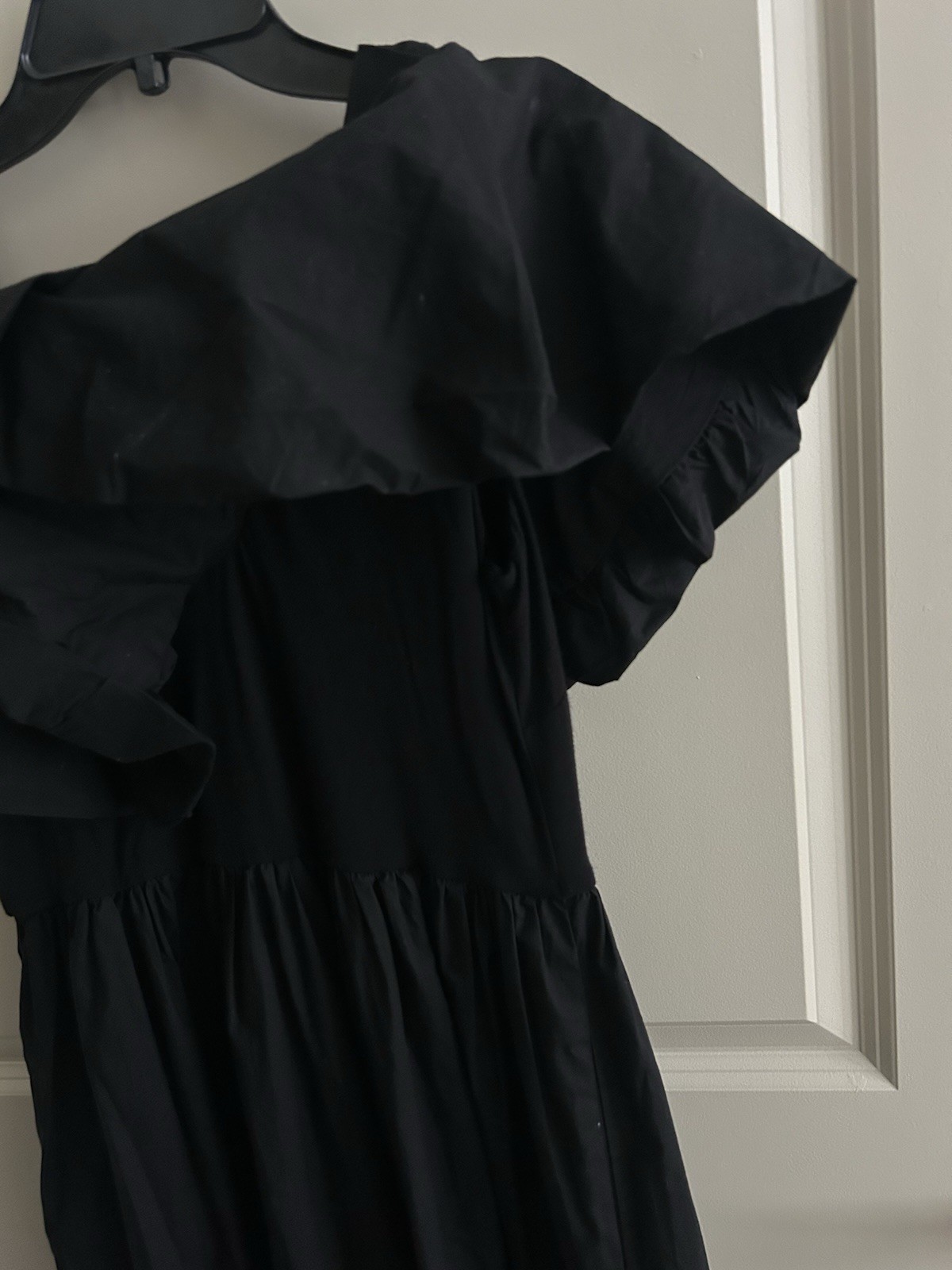 NEW! ANN TAYLOR BLACK Size 4 RUFFLE COLLAR MAXI DRESS COTTON STRETCH FLUTTER