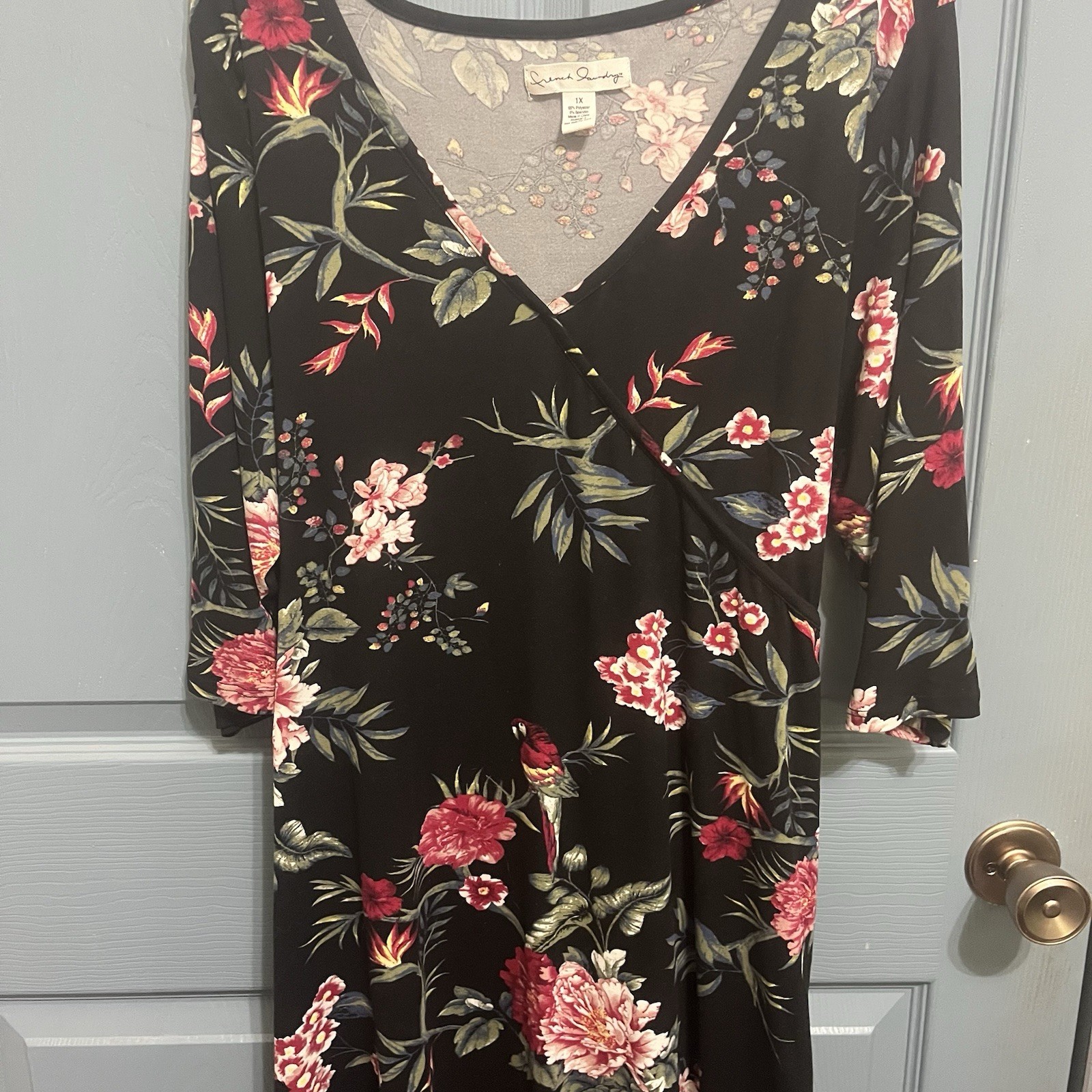 Women’s Floral Print 1X Dress By French Laundry Mid Sleeve