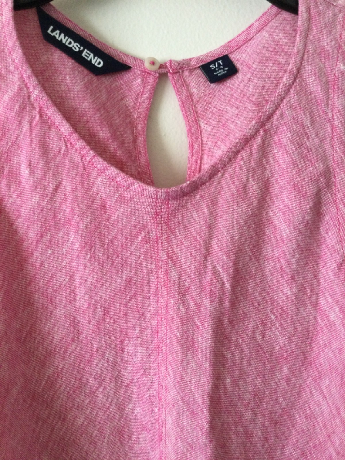 Lands End Pink Heather Linen Midi Dress A-Line Pockets Women Sz ST Boho Coastal