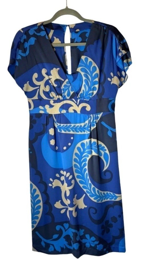 Boden Dress Women 6 Blue Paisley Silk Layered Flutter Sleeve Midi NWT Preppy
