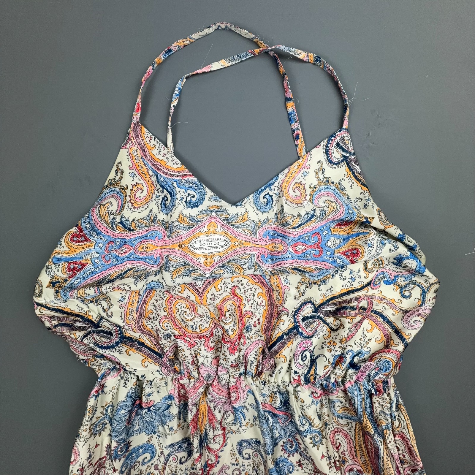 Dani Collection Dress Womens Large Paisley Halter Maxi Boho Tiered Ruffle