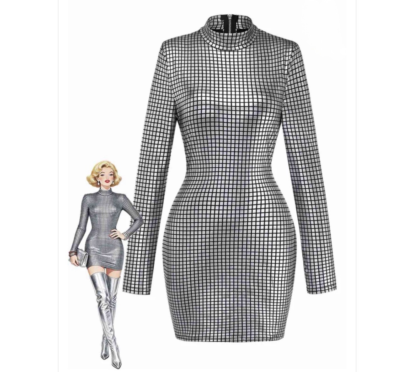 SHINY BODYCON Women Silver Sequin Mini Dress TAYLOR SWIFT Sz LARGE